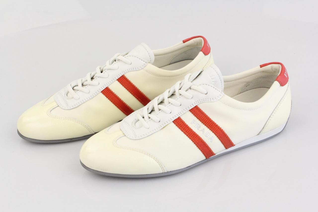 red and white prada sneakers