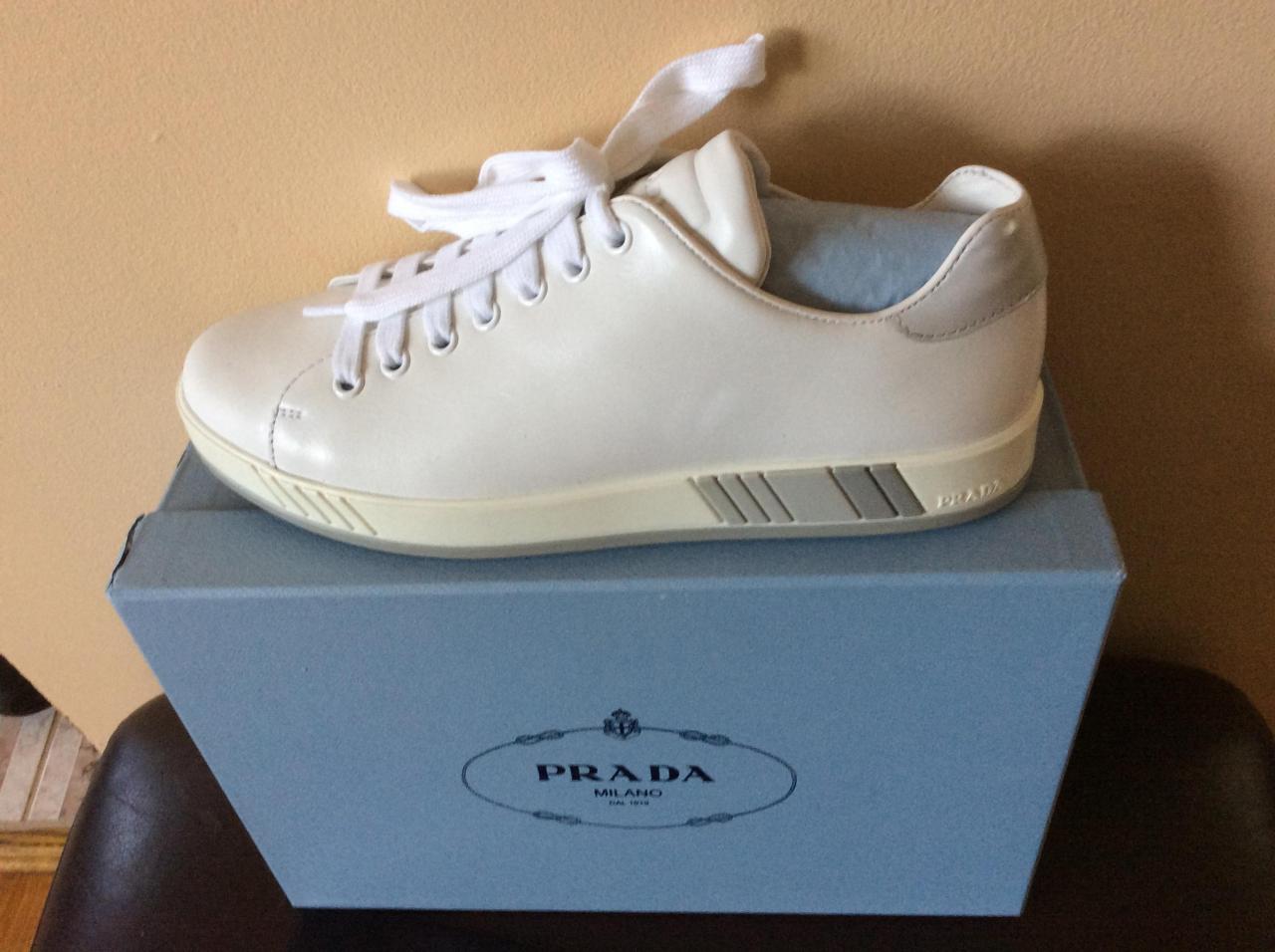 Prada White Low Top Sneakers Sneakers – Designer Prada Shoes Fashion Style